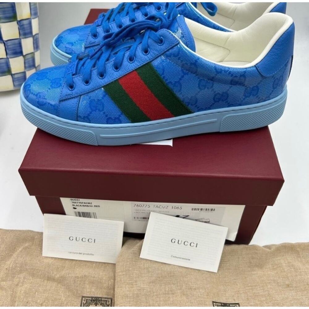 Men's Gucci ace crystal canvas low top sneakers size 7 fits 7.5 US made in Italy - Picture 12 of 14